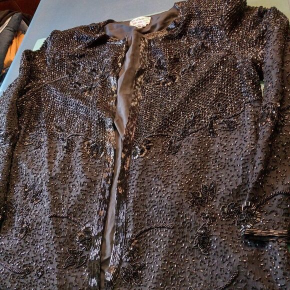 Imperial Handicrefts 100% Pure Silk XL Beaded Jacket Grandmacore Cottagecore - Picture 1 of 12